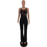 Durchsichtiger Jumpsuit mit Strumpfhaltern aus Spitze